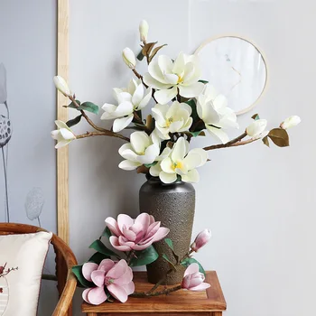 Изкуствени Цветя, Юлан Магнолия Голям Размер на 96 см EVA Фалшив Букет от Растения за Дома Сватбена Хотелски Масата Украса на Прозорци и Аксесоари
