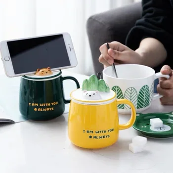 мерителна Купа Trend Mug With Lid Лъжица Home Breakfast Coffe Water Female Office Creative kubek зе ' s łomką сгъваема чаша
