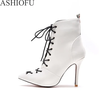 ASHIOFU/ 2020 г. Нови дамски обувки на висок ток, ботильоны дантела с остри пръсти, модерно рокля за абитуриентски, вечерни обувки за всеки Ден, обувки