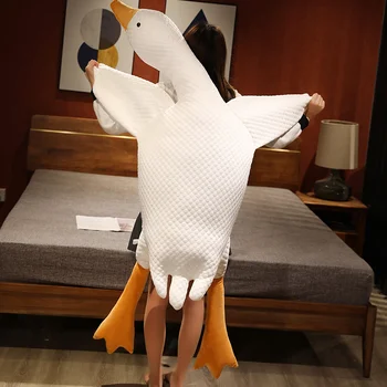 Голяма бяла гъска кукла възглавница хладен лед коприна кадифе боб легло деца спят с крака, за да утеши кукла