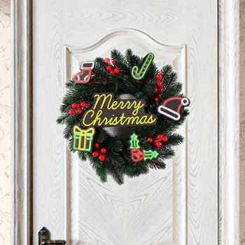 35 см LED Коледен Венец С Изкуствени Плодове Неонова Светлина Коледен Празник на Предната Вратата Монтиране на Украса За Дома