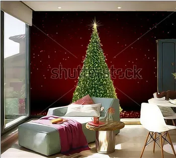 Потребителски 3D стенописи, Абстрактна зелена коледна елха на червен фон, тапети,хол с разтегателен ТЕЛЕВИЗИЯ стените в спалнята тапети