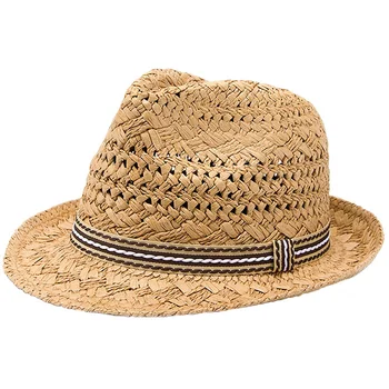 LUCKYLIANJI Лятна мода детска плажна фетровая шапка ръчна изработка в стил бохо, шапка от лико, Солнцезащитная шапка, Мъжки джаз шапка, бандитская шапка (Един размер: 54 см)