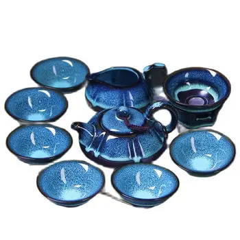 Пълен набор от керамични Tianmu oil blue drop Po glaze cover чаша чай