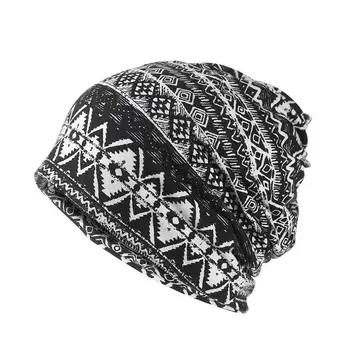 2021 Памучен есенно-зимна шапка Skullies, шапка-бини с геометричен принтом, шапка-тюрбан, шал, с двойно предназначение за Мъже и Жени 77