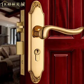Чист мед автоматично заключване на вратите вътрешна спалня Европейската дръжка на вратата от масивно дърво автоматично заключване на вратите е напълно мед античен бронз заключване