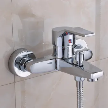 Стенен смесител за душ в банята, хром полиран месинг сребърен смесител за душ за баня, смесител за вани