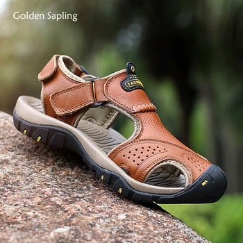Кожени Сандали Golden Sapling, Мъжки Модни Летни Обувки за Преходи, Класически мъжки Сандали, Дишаща Планински обувки на плоска подметка