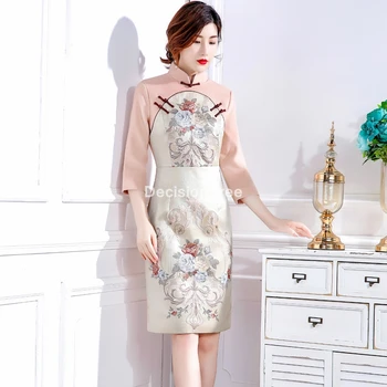 2022 китайското рокля от вискоза традиционното китайското женствена рокля ципао винтажное женски вьетнамское рокля ципао чонсам елегантна вечерна рокля