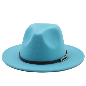 Фетровая шапка, дамски мъжки шапка с колан, колан с широка периферия, класическа Синя бежовата филцови шапка, британски елегантен wizard, мъжки зимни дамски шапки