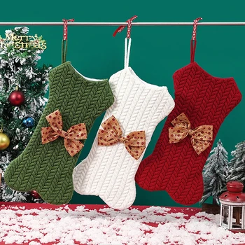 Вязаный Вълна Коледни Чорапи Под Формата На Костите, Голяма Подарък Чанта, Коледна Елха, Висящи Бижута, Коледна Украса За Дома