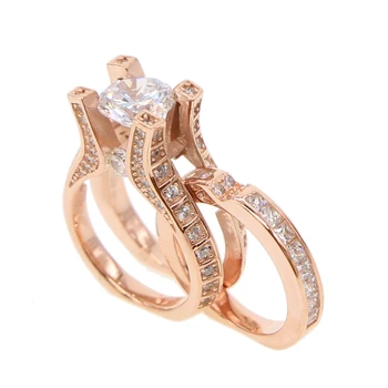 925 сребро Просвет AAA цирконии Пръстен розово злато цвят promtion сватбени годежен пръстен за жени
