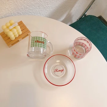 Комплект Стъклени Чаши и Чинии в Корейски стил, френска Реколта Чаша, Чаши с Кафе и Сок, Instagram Blogger Pland термокружка tazas de café اتواب