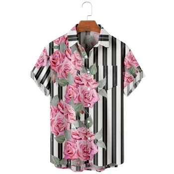 2022 нов мъжки ежедневни дишаща топ с къс ръкав, модерна мъжка риза с ревера, Хавай с пясъчна Роза