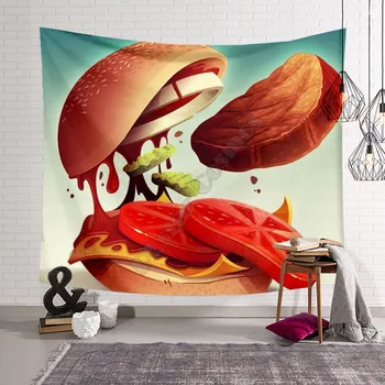 Забавен Хамбургер Гоблен 3D По Целия Отпечатан Гоблен Правоъгълен Начало Декор Стенен 01