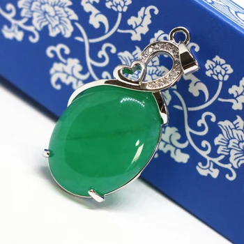 Доста сребърен цвят, с овална висулка във формата на капка модни дамски обувки зелен Malasia нефриты или камък елегантни бижута 19*33 mm B1859