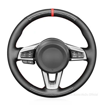 Черна Алкантара от Въглеродни влакна, Кожата Red Mark, Мека Капачка на Кормилното Колело на Mazda MX-5 2015-2020, изработена Ръчно в Интериора на Автомобила