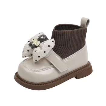 2022 SYNXDN/Обувки за момичета, Детски Обувки с бомбе За момичета; Масивни Големи Елегантни Сладки Бебешки Къси обувки; зимни обувки с лък за Деца