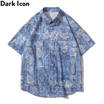 Тъмен Икона Кърпа Хавайски Ризи за Мъже С Отложным яка Мъжки Ризи Поло Мъжко Блуза