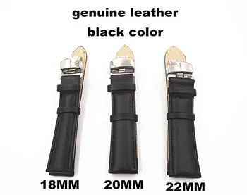 1бр Високо качество на 18 мм и 20 мм и 22 мм естествена кожа Каишка за часовник каишка за часовник в черен цвят - 80402