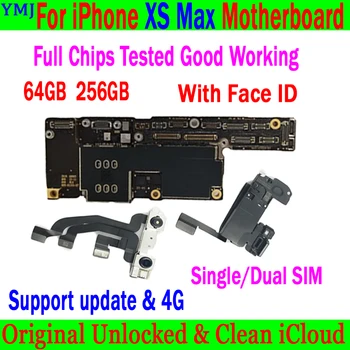 Чист iCloud За iPhone XS Max дънна Платка с 64 GB/256 GB Пълен Тест на Чипове Добра Работна Логическа такса Оригинален Отключена С/Без идентификатор на лицето