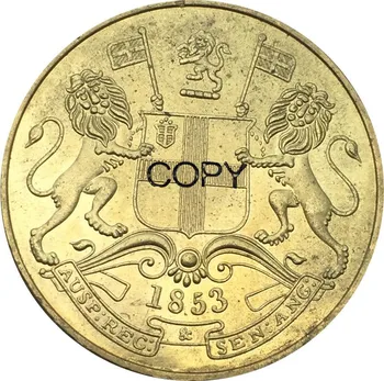 Индийски Британската Копирни монета 1/2 англоиндийска медна монета на 1853 година от Месинг и Метал