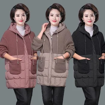 Дамско палто с памучна подплата, Зимни Ежедневна Топла Памучен яке със Средна дължина На Топола, дамско яке Abrigo Mujer 4XL X709