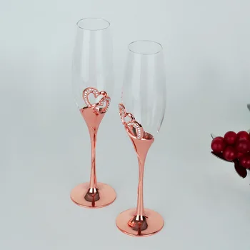 Rose gold чаша за шампанско на високи крака набор от стъклен сватбен подарък за кафе във формата на сърце диамантена кристална чаша, чаша за червено вино