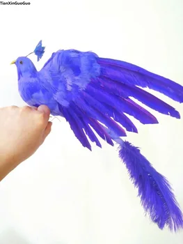 големи 50x45 см, тъмно сини пера от Феникс се разпространява с криле на птица труден модел, декорация на дома и градината декорации подарък s1434