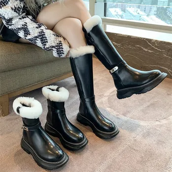 Нови зимни обувки Martin, дамски зимни обувки до средата на прасците, Модни Високи ботуши с цип със средна дължина (от 3 см-5 см), Лаконичен универсални изолирана топли обикновена