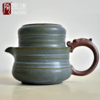 [ВЕЛИЧИЕТО] Чаен комплект включва 1 гърне 1 Чаша Пътен Чаен Комплект Преносим Ретро пот от груба керамика Чаша Японски стил Керамичен Чайник